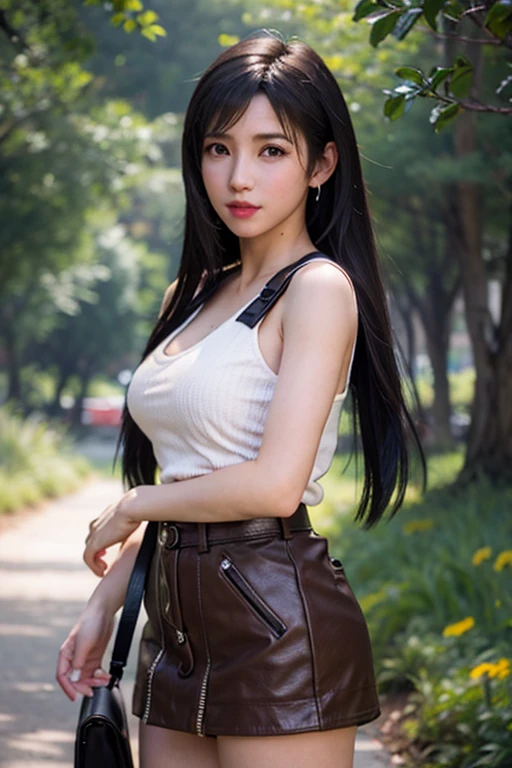 Beautiful girl , sexy slim fit body, long straight brown hair , tank top, mini skirt , gorgeous eyes , pink lips , blushed cheeks ,