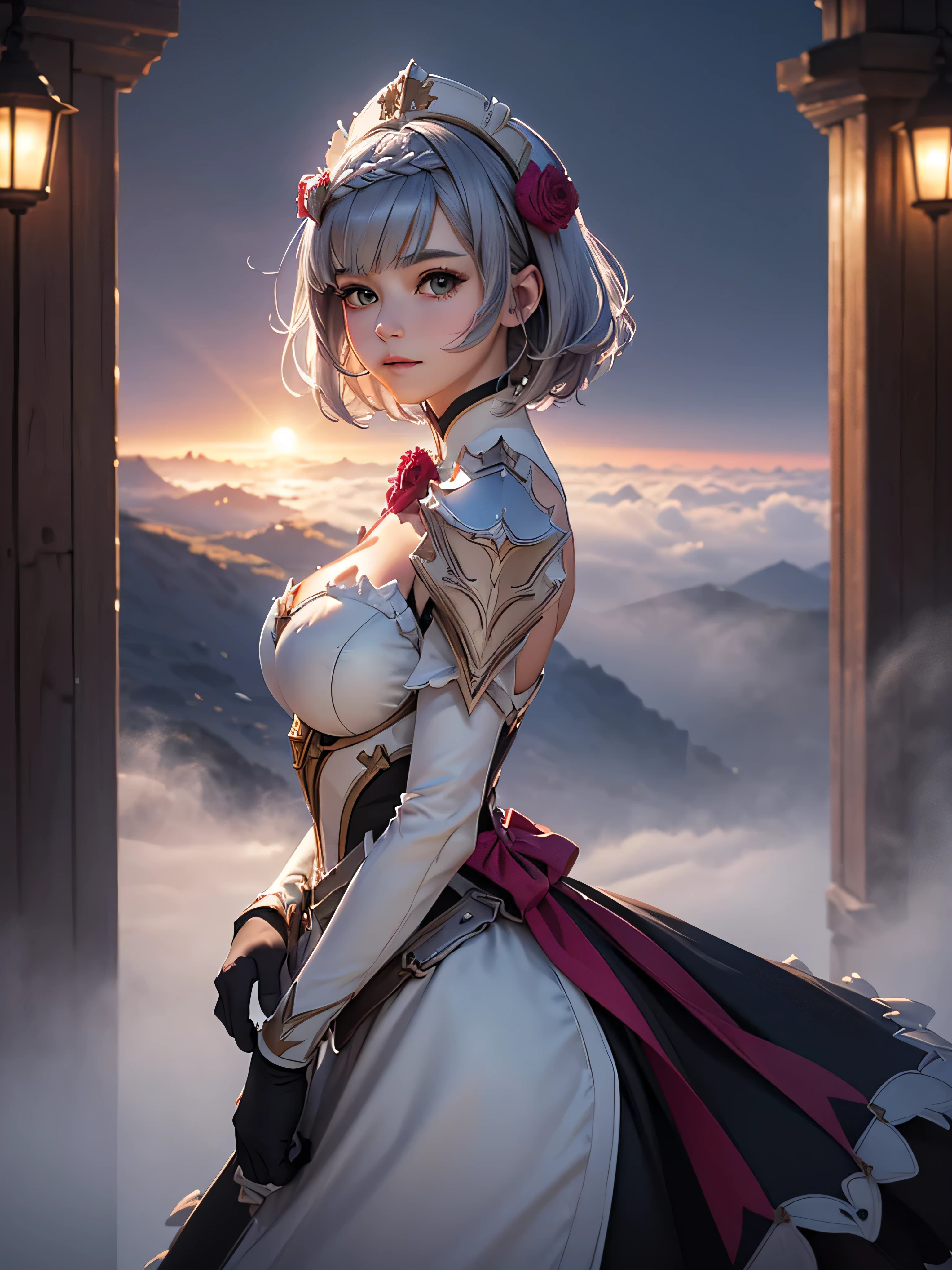 [Noelledef]:1.5,((Masterpiece,of the highest quality,Detailed images,Beautiful images))1.4(noel images、by bob、monstad、The wind blowandoble, Overall bright lighting、backlight、A fantastic atmosphere、thick fog)1.1(Beautiful body lines、beautiful neckline)
