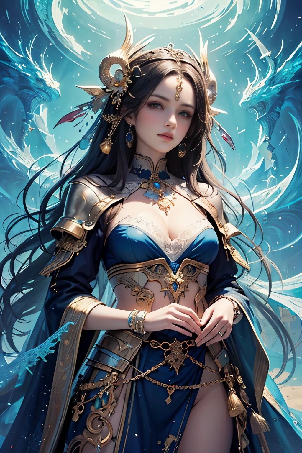 glow photo style, beautiful female model,a piece of clothing, whole body, Beautiful detailed,electric blue