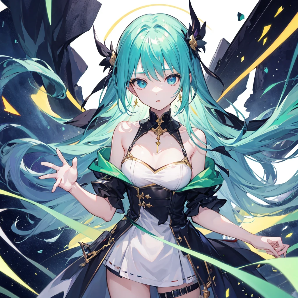 closeup of statue of a beautiful goddess, sculpture made of emerald gem, long hair and glowing green eyes, (naked), topless, black background, mysical atmosphere, dark fantasy