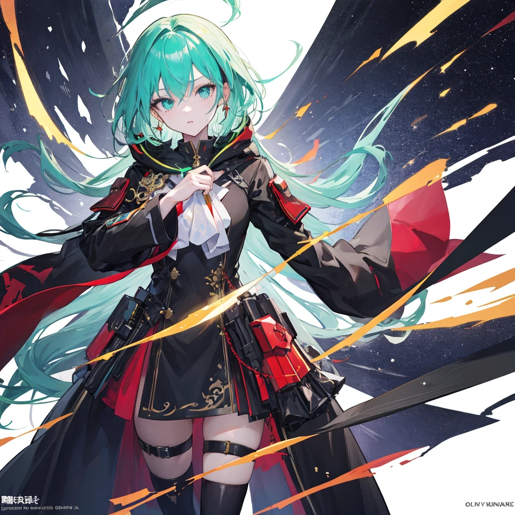 mejor calidad, obra maestra, Hatsune Miku, (uniforme militar), pistolaatyou, pistola, apuntando al espectador, holding pistola, explosion, campo de batalla,  sombrero militar,