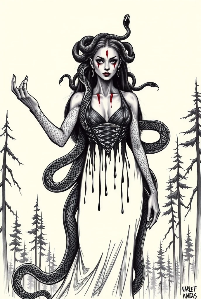 a drawing of a woman with horns and a skull on her knee, demon woman, demon girl, baphomet, demoness, succubus in sundress portrait, white horns queen demon, pagan goddess, monochrome drawing, queen of hell, horned god, horned ram goddess, detailed but rough, black and white sketch, inked drawing, with horns, evil godess