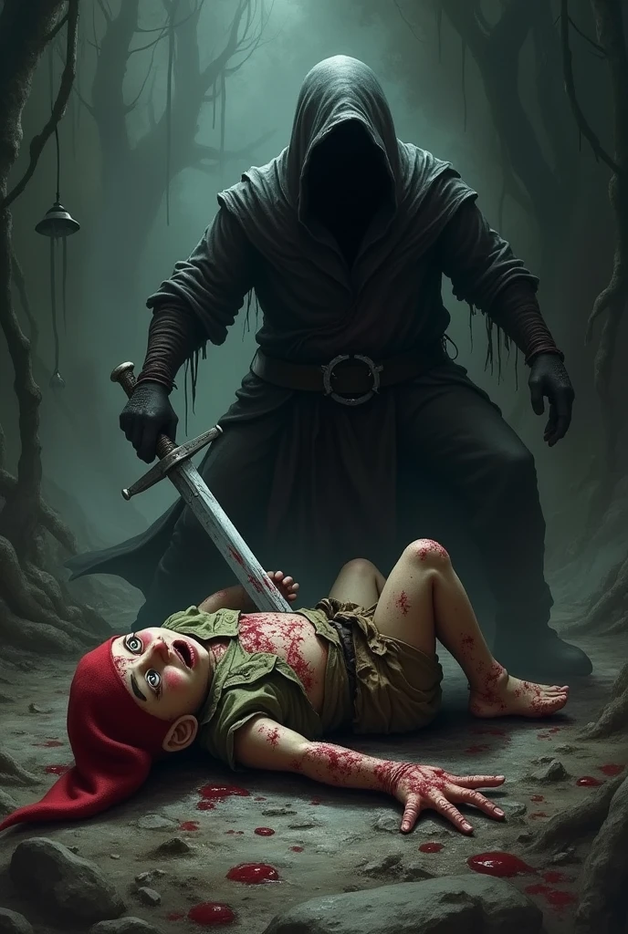 (Nswf), Undead evil nurse in a kneeling pose sucks a pennis of orc, (oral rape:1.4), (oral sex:1.3), (suck dick), violence, rape of mouth, coercion to oral sex, torn panties, hand on head