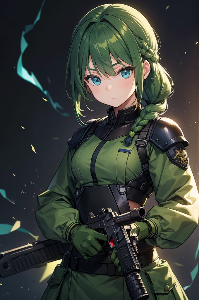 (masterpiece, best quality:1.2), expressive eyes, perfect face, highres, 1 girl, solo, (female:1.5), midoriya izuku, long hair, green eyes green hair, messy hair, freckles, gloves, belt, white gloves, bodysuit, green bodysuit, standing, cowboy shot, looking at the viewer