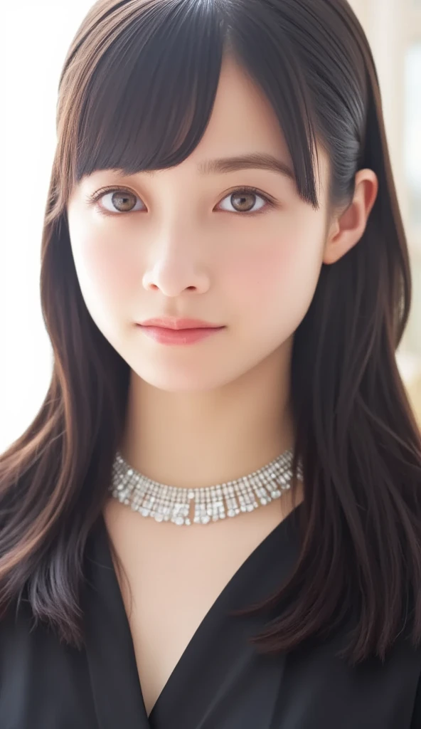 Kanna Hashimoto,One Woman、beautiful、Perfect looks、Pale turquoise eyes:1.3、medium breasts、Perfect balance、Black Silk Dress,simple diamond necklace、(((Blurred Background)))、Luxury palace,Sparkling Room、(Please redeem: 1.1), (Realistic: 1.1), (photograph: 1.1), (Very detailed: 1.1),