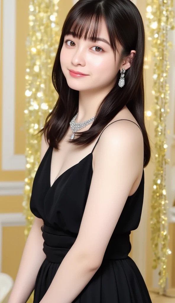 Kanna Hashimoto,One Woman、beautiful、Perfect looks、Pale turquoise eyes:1.3、medium breasts、Perfect balance、Black Silk Dress,simple diamond necklace、(((Blurred Background)))、Luxury palace,Sparkling Room、(Please redeem: 1.1), (Realistic: 1.1), (photograph: 1.1), (Very detailed: 1.1),NSFW, beautiful nipples