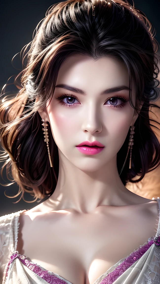  best quality, masterpiece, Medium chest, (Medium breasts),  Detailed Skin Textures,  delicate fabric texture , delicate face,  superdetail, 8k,  intricate details , 1 Girl, 30 years old,  High Contrast ,  high resolution eyes , purple haired goddess，Royal sister，Sexy。