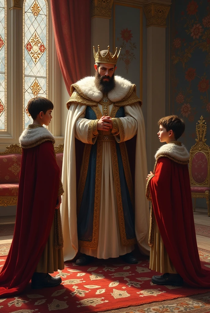 King with his two child both are boy