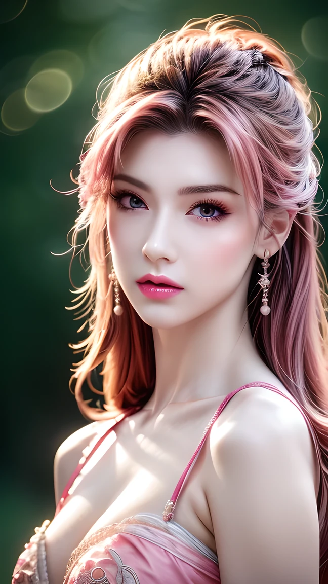  best quality, masterpiece, Medium chest, (Medium breasts),  Detailed Skin Textures,  delicate fabric texture , delicate face,  superdetail, 8k,  intricate details , 1 Girl, 30 years old,  High Contrast ,  high resolution eyes , Pink-haired goddess ，Royal sister，Sexy。