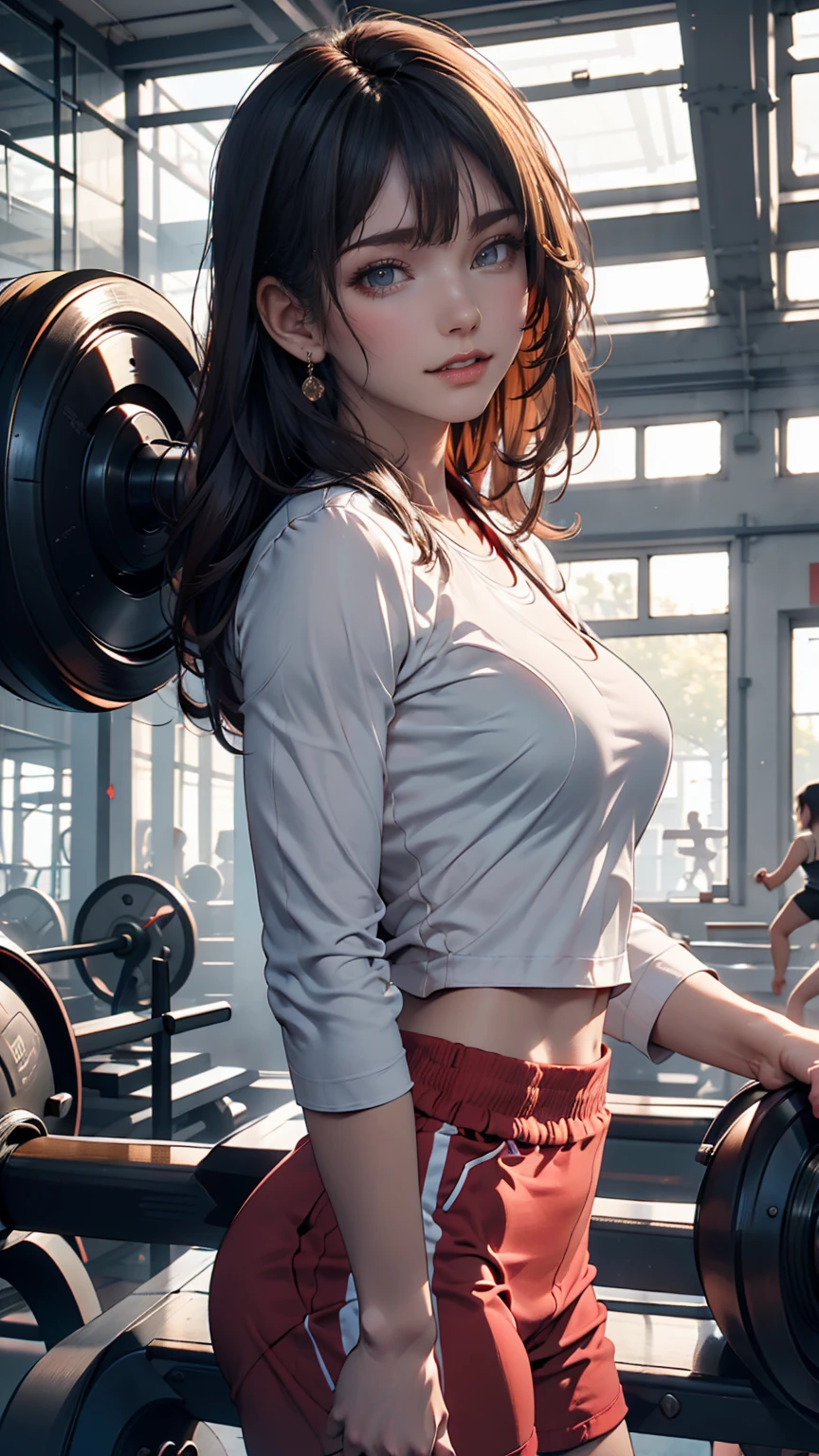 （8K，RAW photos，best qualtiy，tmasterpiece：1.2），（realisticlying，photograph realistic：1.37），1girll，profesional lighting，photon maping，Radio City，korean-doll，skinny pants，gym room，big assa，MagazineCover，