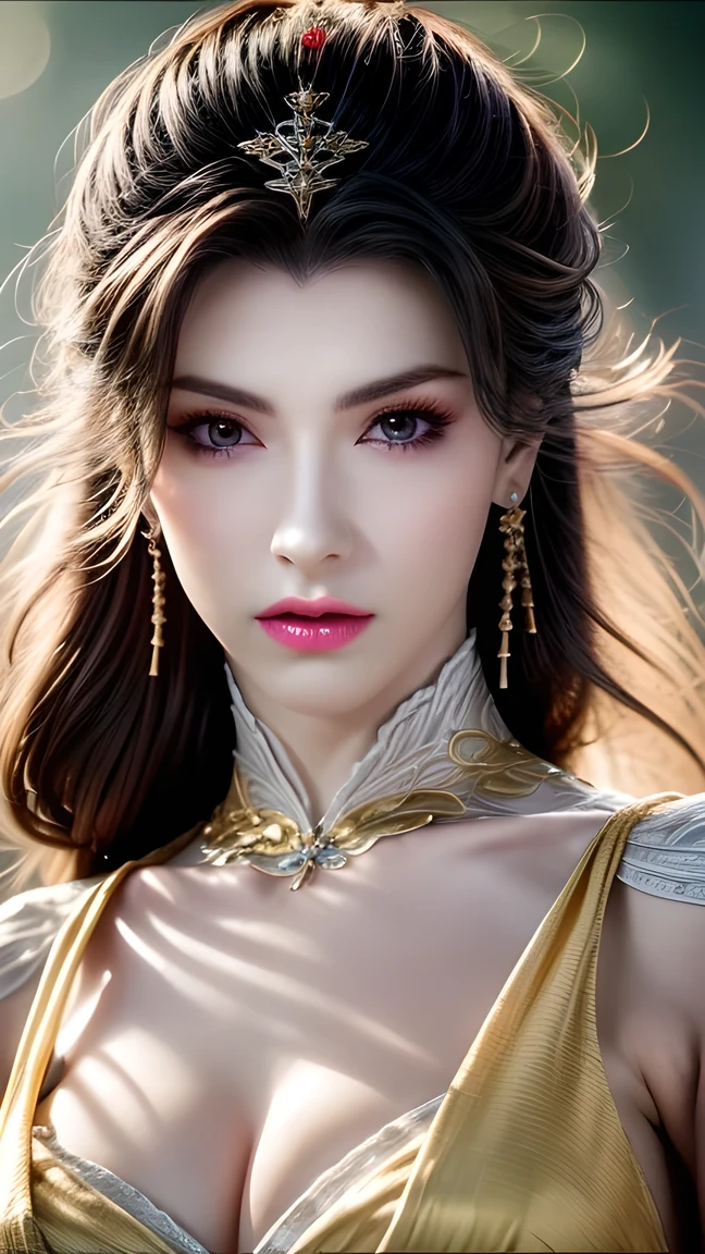  best quality, masterpiece, Big , ( big breasts ),  Detailed Skin Textures,  delicate fabric texture , delicate face,  superdetail, 8k,  intricate details , 1 Girl, 30 years old,  High Contrast ,  high resolution eyes , Golden-haired goddess，Royal sister，Sexy。