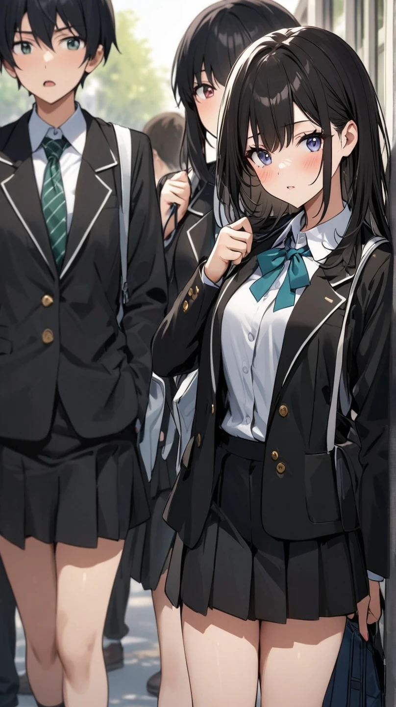 the night,In the classroom,Lights on,Two 18-year-old female students in school uniforms are scrambling for school bags,Both were very angry