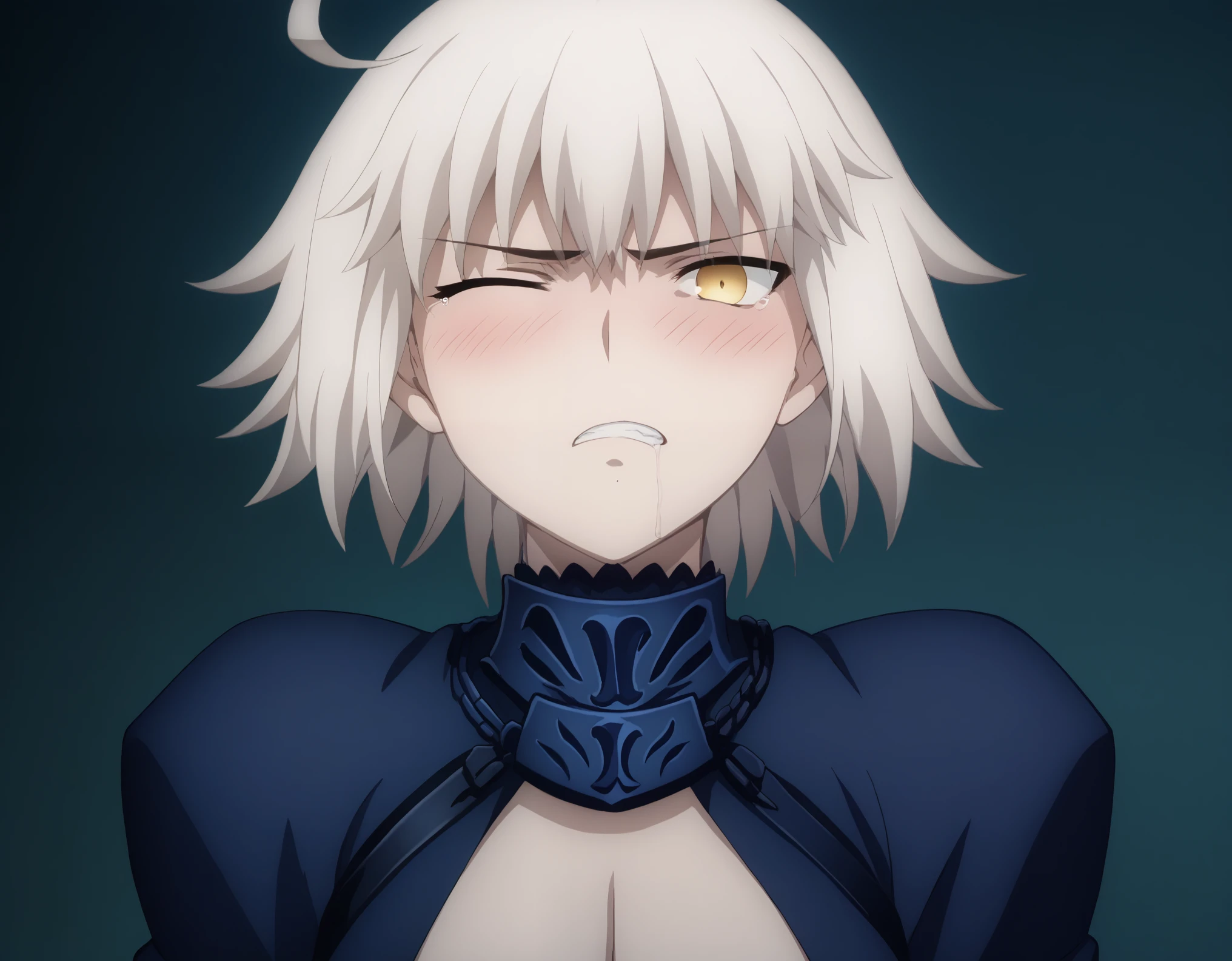 score_9, score_8_superior, score_7_superior,  sauce_anime, ambient light,, , 1tall girl,
anime screencap, anime coloring, official style, ,, 1girl ,jalter, white hair, yellow eyes, ahoge,, short hair,   (furrowed brow), ((wince)), frown,,  perfect eyes , Perfect face, expressive eyes, cry, close up face:0.2,
nsfw, (show off breast),navel, headpiece, armor, armored dress, black thighhighs, scowl, sheath, short dress, thighhighs, 
outdoors, city, , ((lie down, on side)),   , pov, yuri, female hands, 
looking above,, solo, nipples,  , clenched teeth,  ,(saliva) ,,, large breast:0.2, blush,,