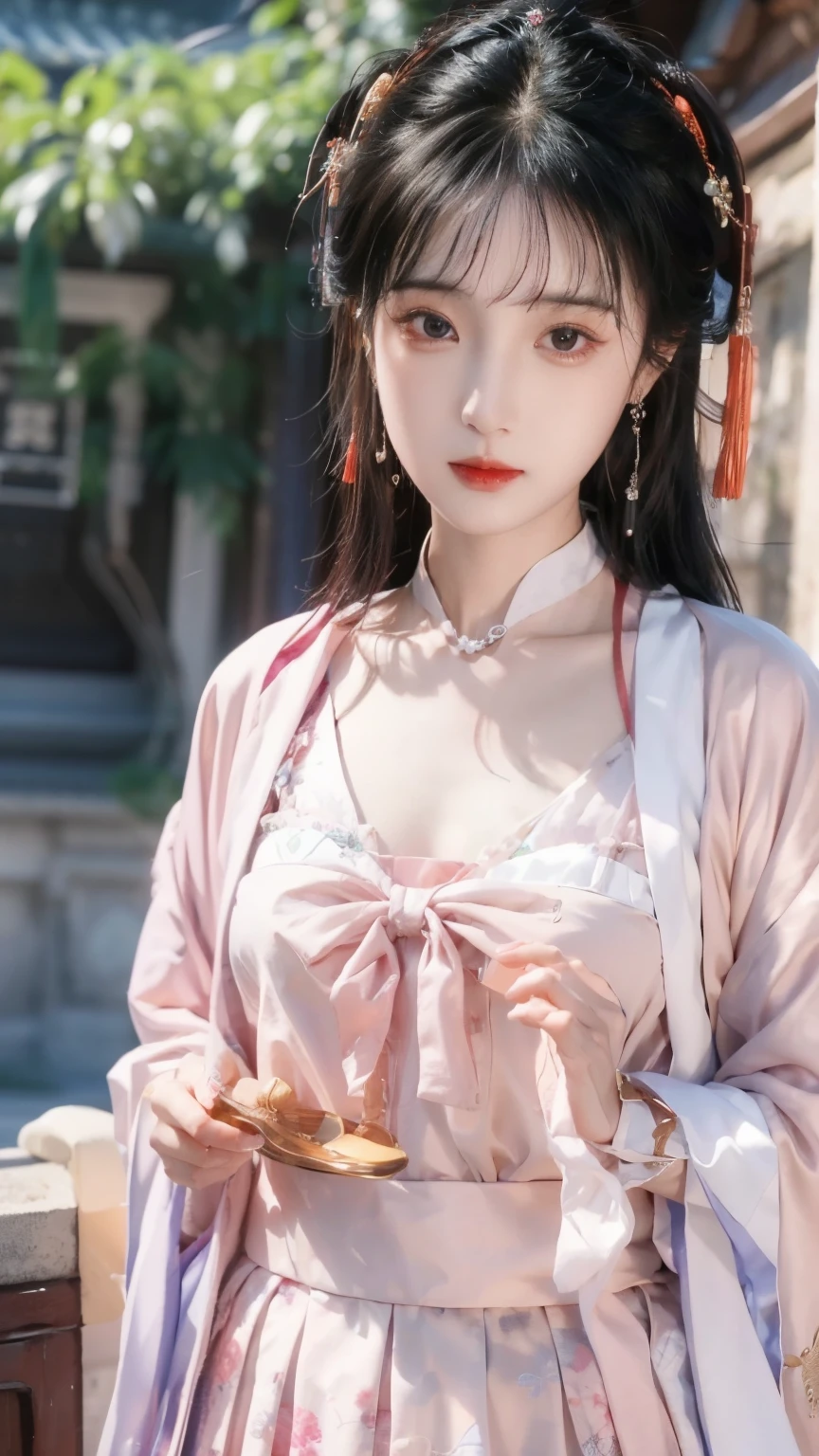 ,(RAW photo:1.2),((photorealistic:1.4)) is the best quality , masterpiece , illustration, extremely exquisite and beautiful, extremely detailed ,CG ,unified ,8k wallpaper, Amazing, fine details, masterpiece , is the best quality,official art, extremely detailed CG unified 8k wallpaper,荒谬of结果, incredibly 荒谬of结果, 巨大of文件大小, super detailed, High Res, extremely detailed,美丽详细of女孩, extremely detailed 眼睛 and face, beautiful detailed eyes ,脸上of光, movie lights ,1 classical girl, looks at the audience,Outdoors, skirt, China人_clothing, earrings, China_skirt, depth_of_site,常设of,Hanfu