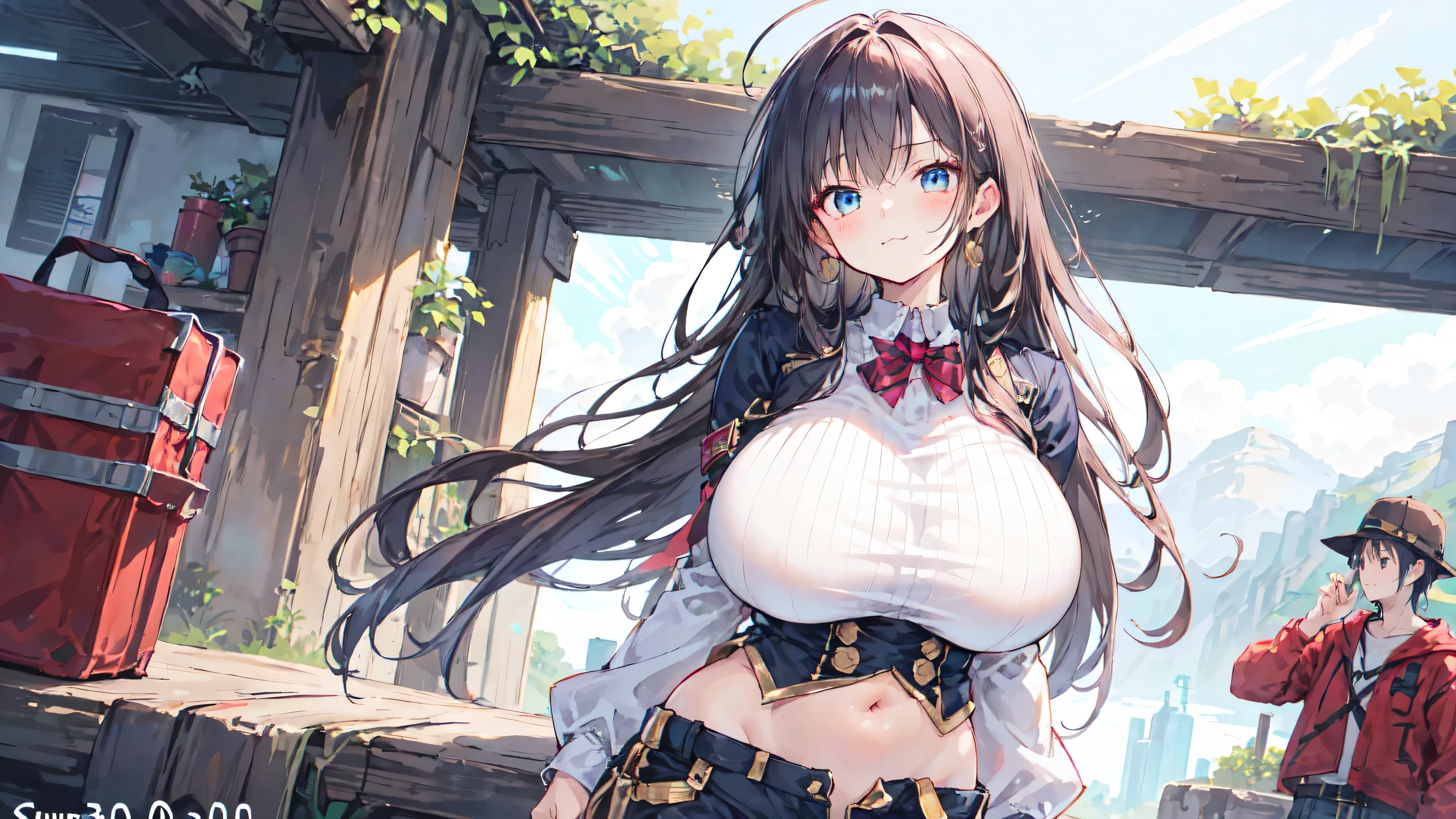 ( high-waisted shorts ),(super huge breasts:3.0, high-waisted shorts ,Adventurer&#39;s Clothes),