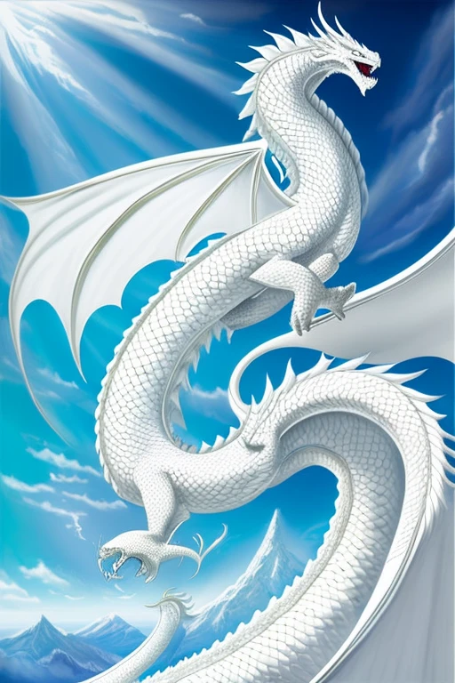A white dragon, as big as a country, has 4 wings.