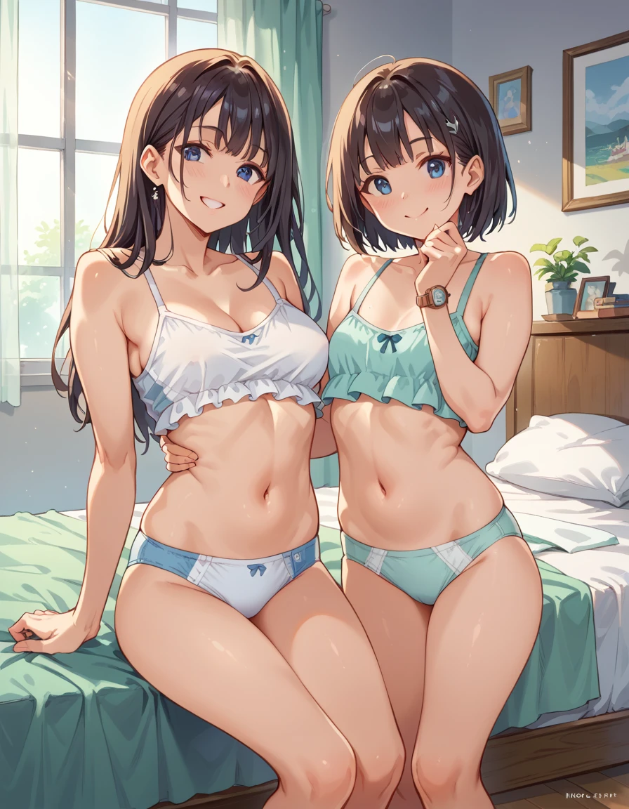 ((nsfw)),    score_9,    score_8_up,    score_7_up,   two women, Mother,  Mother and daughter ,  young girl, smile,      watch viewers    , Love One Another,  Randomly change underwear  , bedroom,  Estrus season,    randomly changing poses  , 
