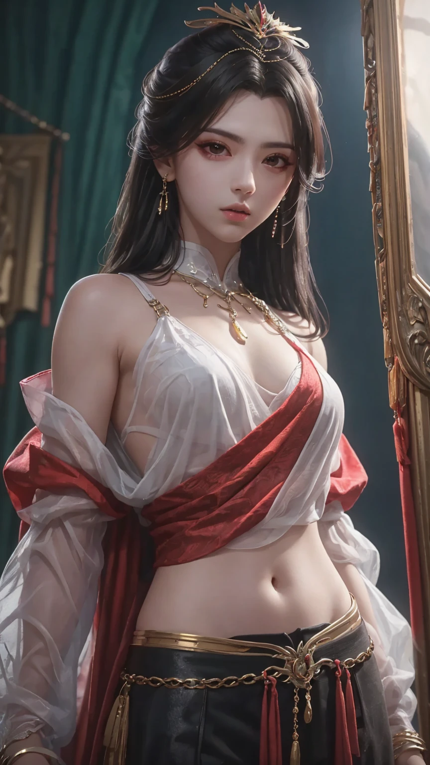 Highest quality、4K quality、Man to attack、Traditional Chinese palace harem woman riding man、Man touches woman's chest（1.8）、thin、Small face、、Open your mouth（1.7）、tears（1.7）、Wet crotch（1.7）、Bare crotch