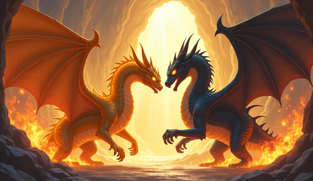 Twin Dragon description: Two smaller dragons fighting together in a single space, each with a different type of attack: a fire thrower, and the other throws rays.