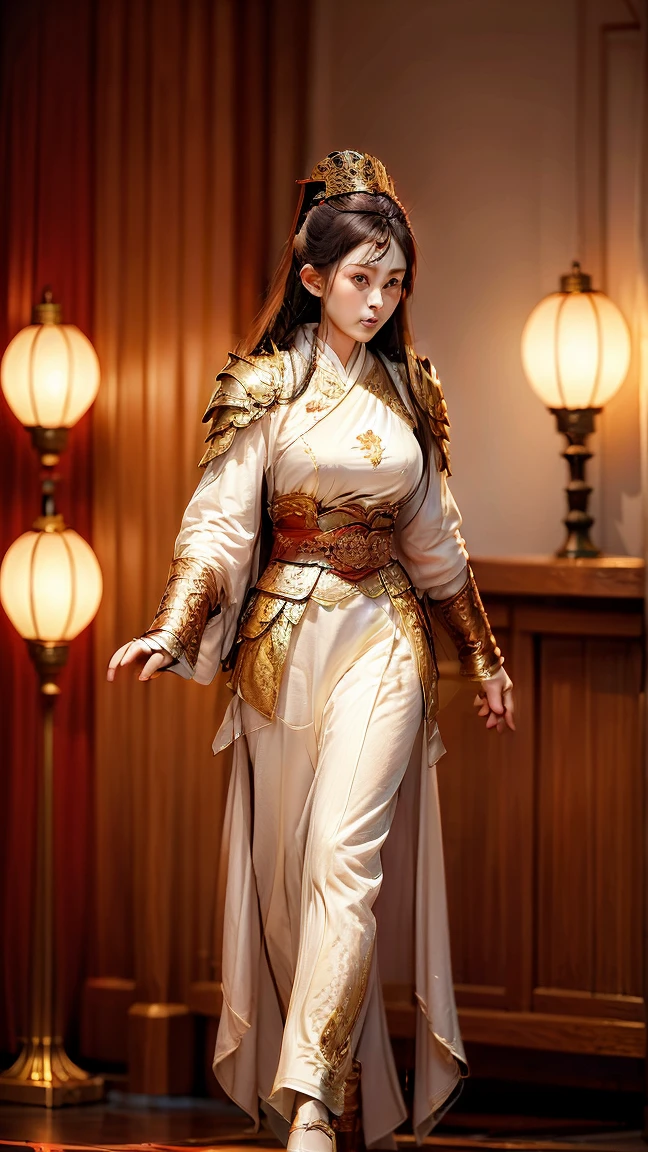  High Resolution ,  high detail ,  Ultra HD, reality（1.3），Flame Background，Chinese martial arts，Women，Chinese clothing，Special lance，:Red scent spreads all over the body， sparkle effect, 