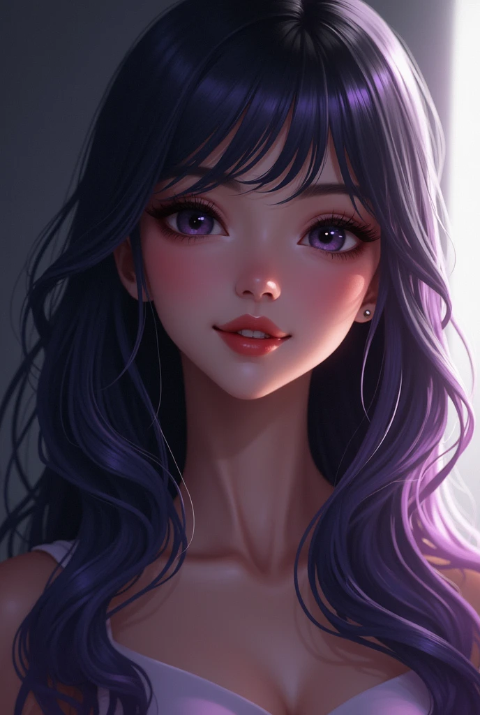 masterpiece, best quality, beautiful detailed hair detailed face, perfect feminine face, (close-up potrait:1.2), a beautiful and cute girl with sparkling and glowing purple hair, ahoge, side hair, huge cleavage, very long hair, wearing white shirt with long sleeves, floating hair by wind, shiny skin, shiny foreheads, (sparkle particle), lens flare, sharp focus, volumetric lighting, trending on artstation, pixiv, by sakimichan, george kamitani, akira yasuda, alphonse mucha, greg rutkowski, gil elvgren, william-adolphe bouguereau