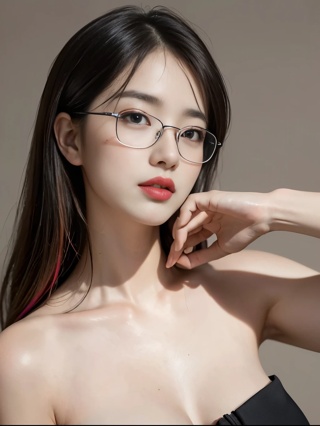 Glasses Beauty Close-up of face Gaze Here White skin sober Hanging eyes naked