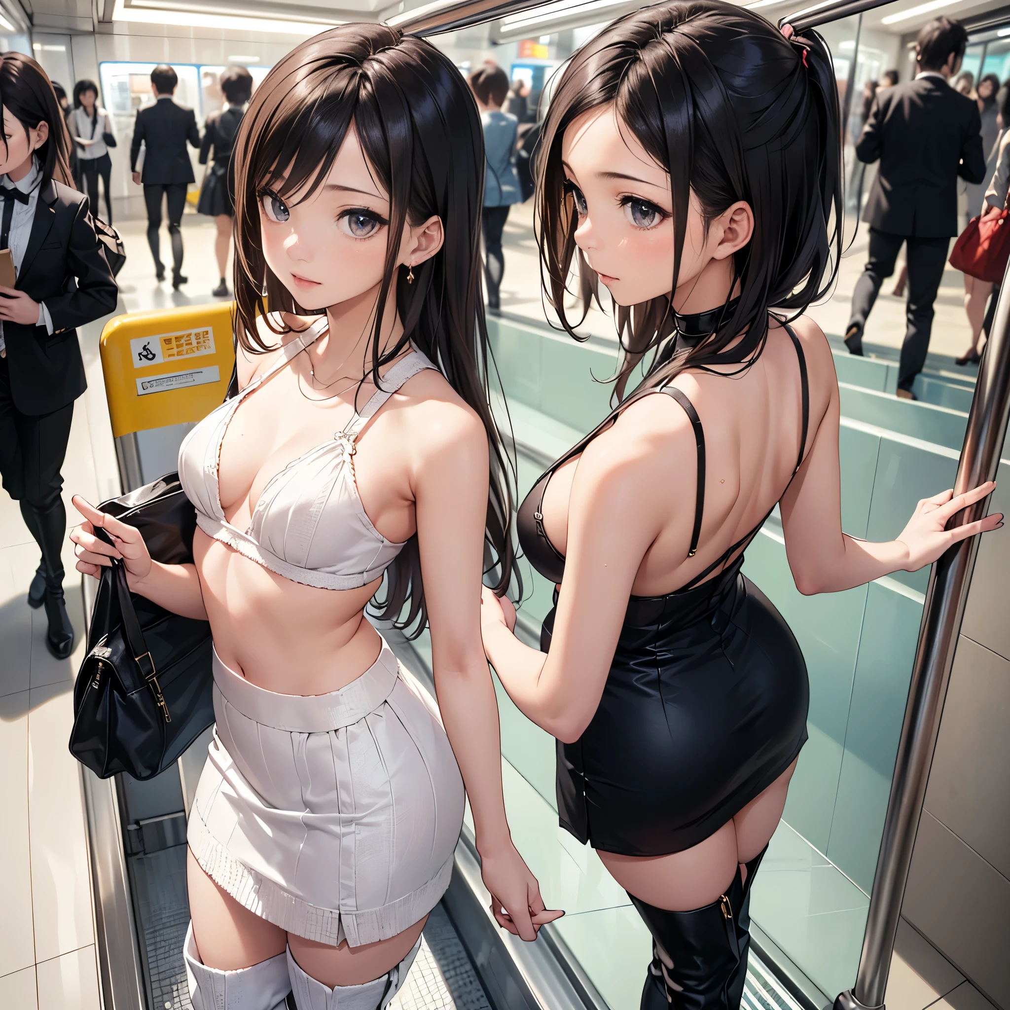 embarrassed, spread legs,, beautiful　body, cute face, thin body, (public indecency),  ecstacy , embarrassed, twintails, see-through, kupaa, undressing,
