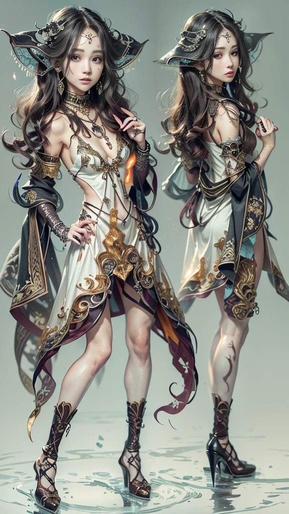 ( Masterpiece:1.25, exposed:1.2, White and vivid colors, navel), (sexy junior idol), ((face variations)), portrayed in the best quality and high resolution. The image should be ultra-detailed, realistic, and photorealistic with a touch of rawness. back lighting, colorful Light shines through delicate stained glass. The medium can be a combination of photography and concept art. The color tone should be vibrant and vivid, enhancing the overall visual impact. (Whole Body proportions and all limbs are anatomically accurate), (nipple:-0.9) .