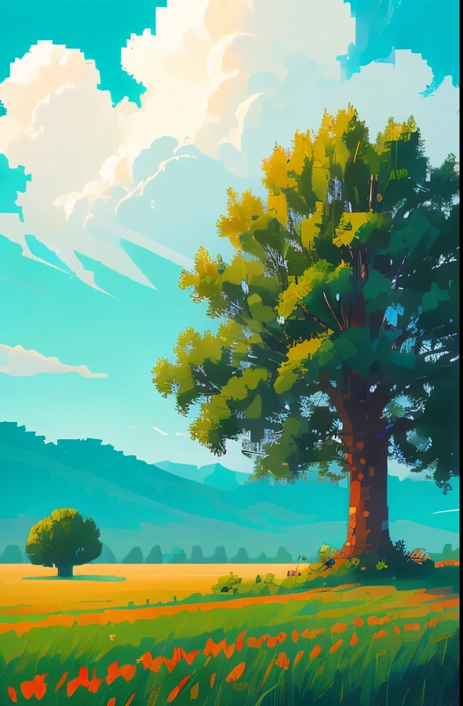 painting of a lone tree in a field with a cloudy sky, pixel art by Michael Sutfin, deviantart, pixel art, beautiful detailed pixel art, detailed pixel artwork, #pixelart, # pixelart, 32-bit pixel art, detailed pixel art, /r/pixelart, pixelart, high quality pixel art, pixel artwork, #pixelart:3, pixel art animation