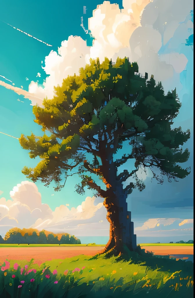 painting of a lone tree in a field with a cloudy sky, pixel art by Michael Sutfin, deviantart, pixel art, beautiful detailed pixel art, detailed pixel artwork, #pixelart, # pixelart, 32-bit pixel art, detailed pixel art, /r/pixelart, pixelart, high quality pixel art, pixel artwork, #pixelart:3, pixel art animation