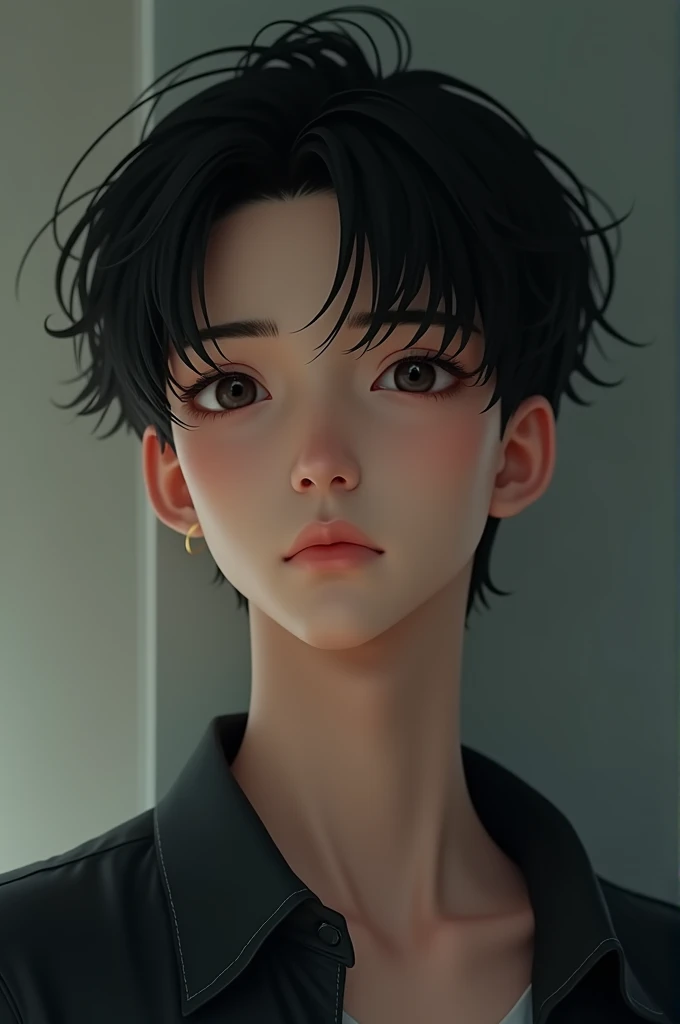 Human. Male, white, black hair, medium thin, black eyes. seventeen years