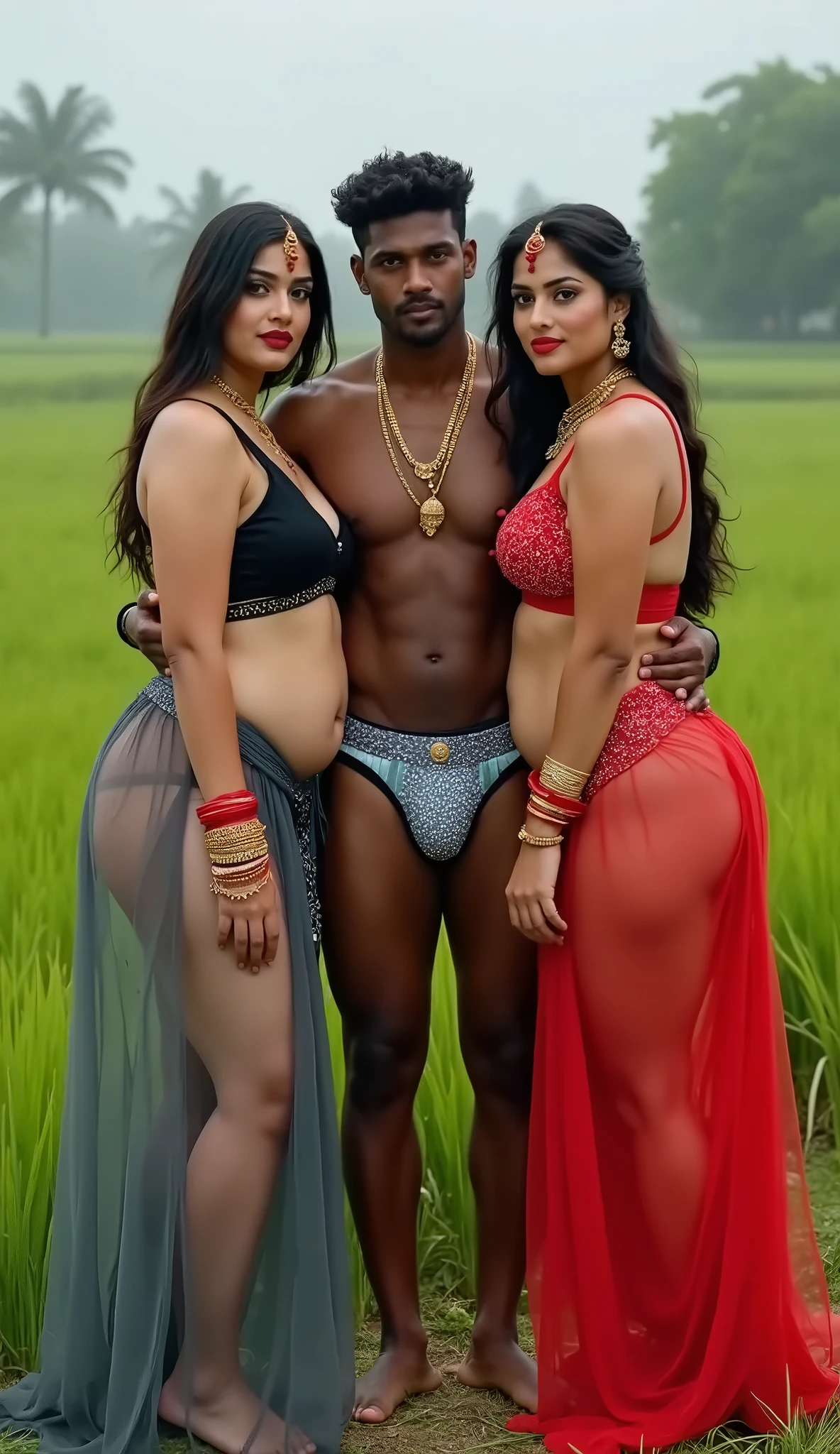 ((best quality)), ((masterpiece)), ((detailed body)), ((detailed hands)), ((highest resolution)), a twenty one year old very beautiful naked Indian girl, very sweaty, thick hairy armpits, thick hairy pussy, totally naked, full body, six pack abs, athletic body, raising her hands high, she is not wearing any clothes, being touched by several men, at a wild party