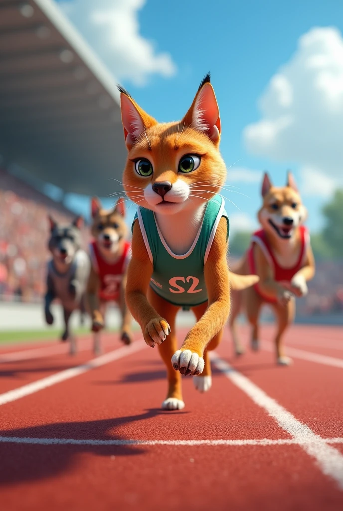 (8k, RAW Photo, Top Quality, Refined Details, Masterpiece: 1.2), (High Resolution 8k Wallpaper), Sharp Focus, Professional Lighting, Depth of Field, Cinematic Lighting, Background Blur,Scene Overview: A cat wearing a ten-gallon hat is competing in a short-distance race on a stadium track against a unicorn and a raccoon.
Character Details:
Cat with a Ten-Gallon Hat: The cat is wearing a ten-gallon hat and has a serious expression while running. Its fur is realistic and moves with its motion.
Unicorn: A white unicorn with a realistic texture, its rainbow-colored mane flowing in the wind as it runs powerfully and swiftly.
Raccoon: A raccoon with realistic fur and expression, running with determination and short legs in the race.
Background and Environment:
Location: On a stadium track, with spectators cheering in the background, creating a lively atmosphere.
Time of Day: Bright daytime, with sunlight naturally illuminating the characters and casting shadows.
Style:
Art Style: Realistic photo-like quality and detail. Represented as a RAW photo with natural colors and lighting.
Emotion and Atmosphere: A sense of competition and energy, creating a dynamic and powerful atmosphere