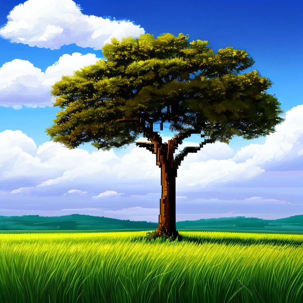 painting of a lone tree in a field with a cloudy sky, pixel art by Michael Sutfin, deviantart, pixel art, beautiful detailed pixel art, detailed pixel artwork, #pixelart, # pixelart, 32-bit pixel art, detailed pixel art, /r/pixelart, pixelart, high quality pixel art, pixel artwork, #pixelart:3, pixel art animation