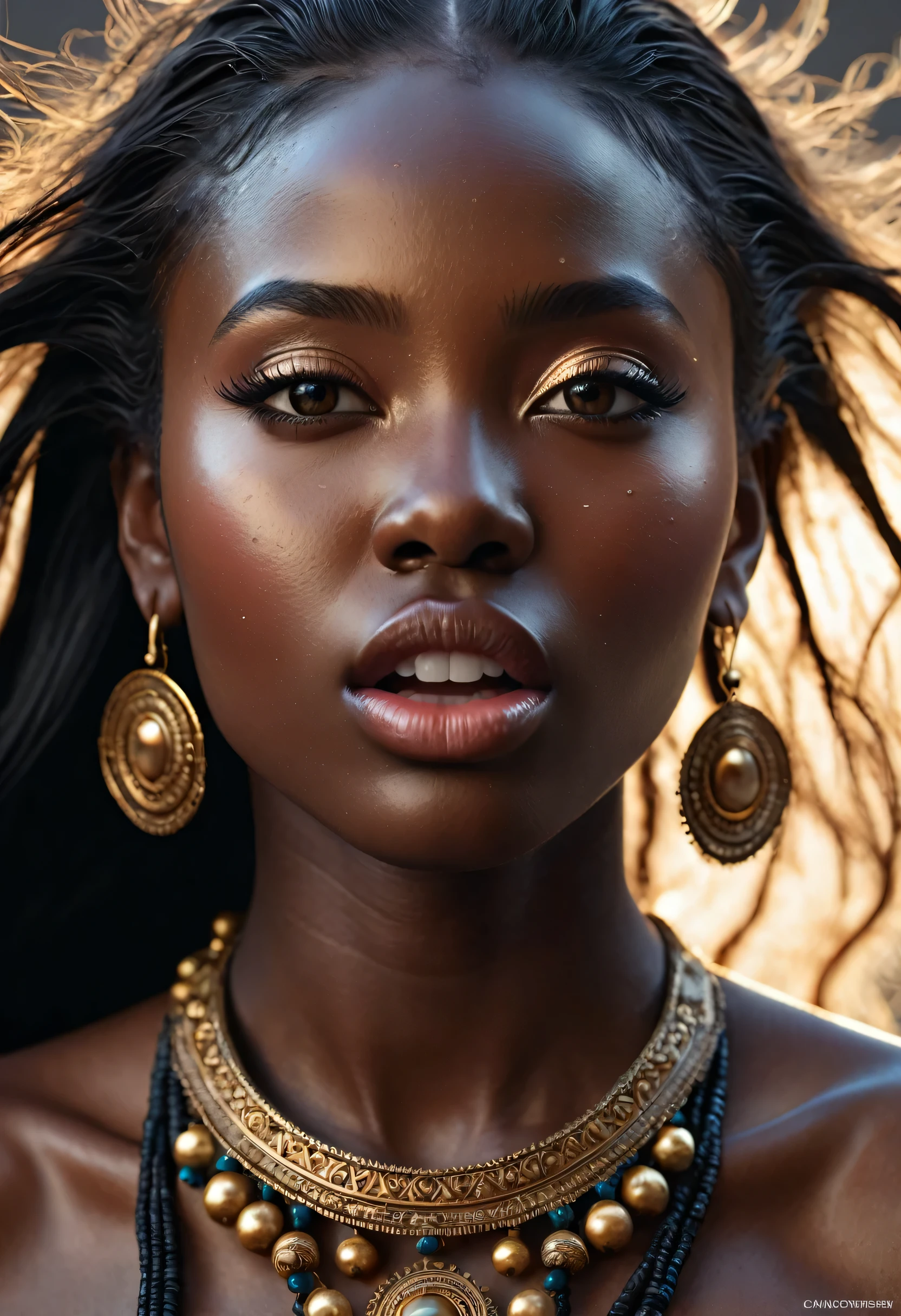 Black woman with gold details on a black background