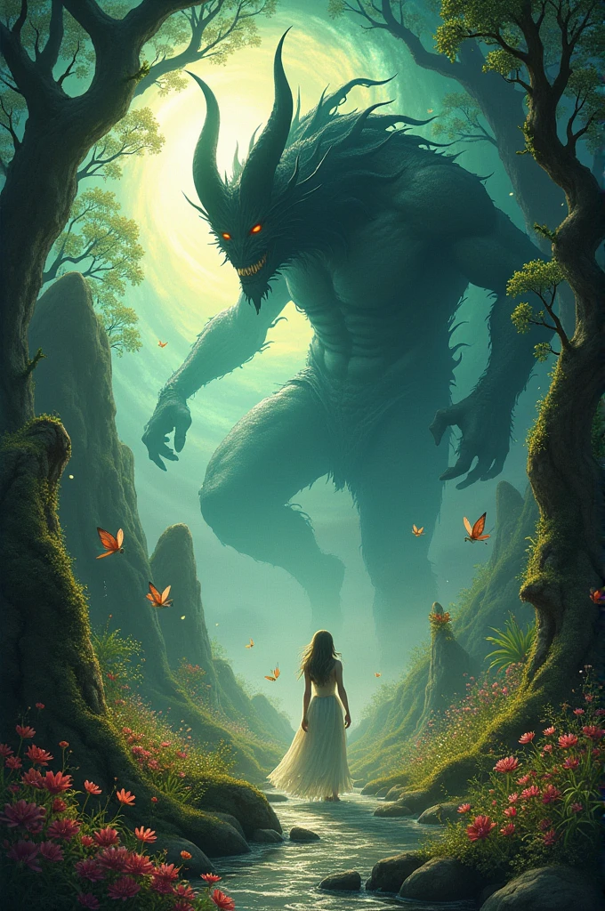 Awesome creature with a young girl