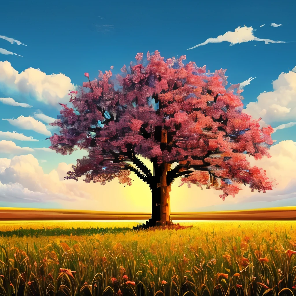 painting of a lone tree in a field with a cloudy sky, pixel art by Michael Sutfin, deviantart, pixel art, beautiful detailed pixel art, detailed pixel artwork, #pixelart, # pixelart, 32-bit pixel art, detailed pixel art, /r/pixelart, pixelart, high quality pixel art, pixel artwork, #pixelart:3, pixel art animation