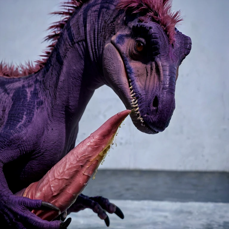 (good quality), ((((giant purple dinosaur, realistic, solo, huge tapering penis, urine, hands on penis, photorealism))))