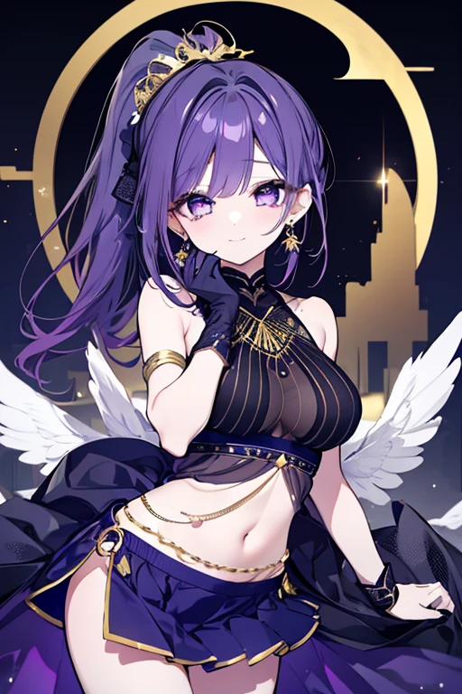 Long smooth straight black hair, inner colored dark-purple hair, golden eyes, standing in croptop and baggy clothes,masterpiece, super detail, best quality, 8k,semi-realistic