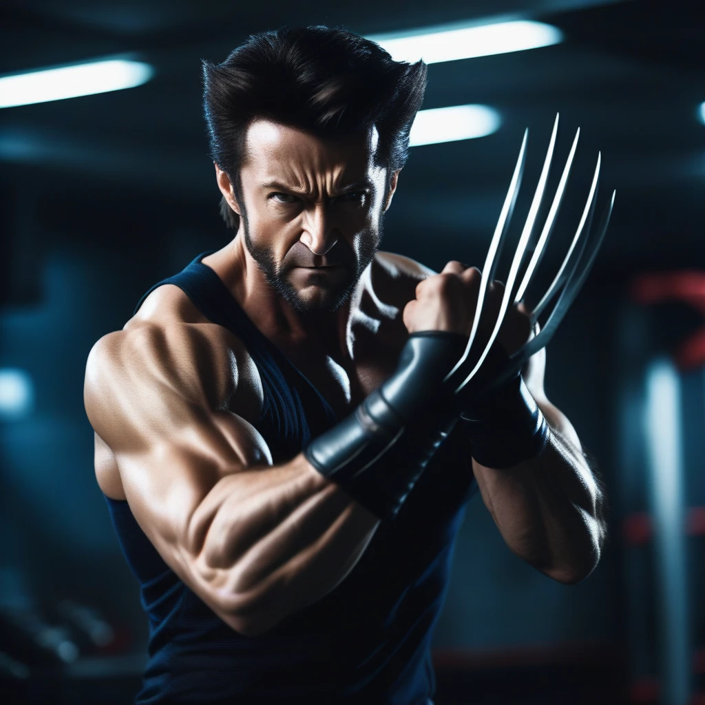 moviesเต็มตัวทอม ครูซ ในชุดรัดรูปสีเหลืองและน้ำเงิน, Wolverine Claw , Fighting stance . 35mm photograph., movies, Bokeh, Professional, 4K,  high-profile room