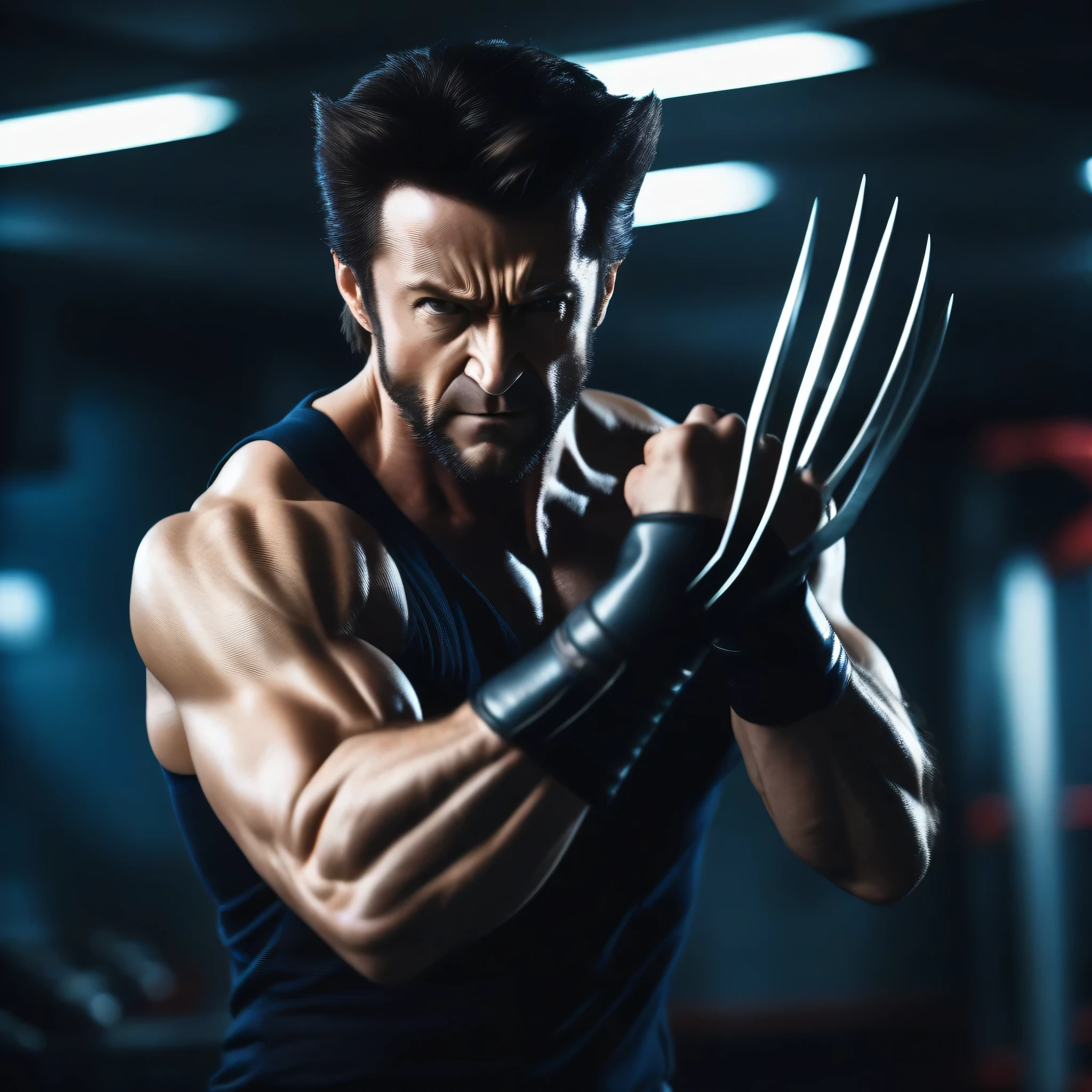 moviesเต็มตัวทอม ครูซ ในชุดรัดรูปสีเหลืองและน้ำเงิน, Wolverine Claw , Fighting stance . 35mm photograph., movies, Bokeh, Professional, 4K,  high-profile room