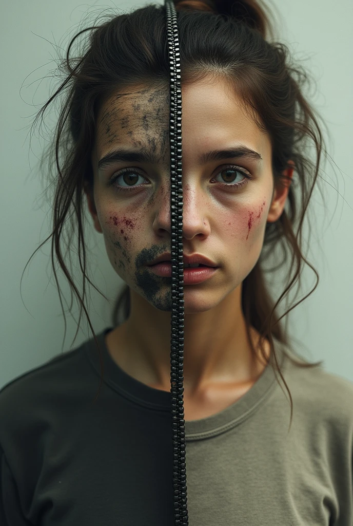 (best quality,4k,highres,ultra-detailed,realistic),(scared girl:1.1,detailed eyes:1.1,detailed facial expression:1.1,angst look,sweat),portrait,inside an elevator,jeans,green shirt,terrified look