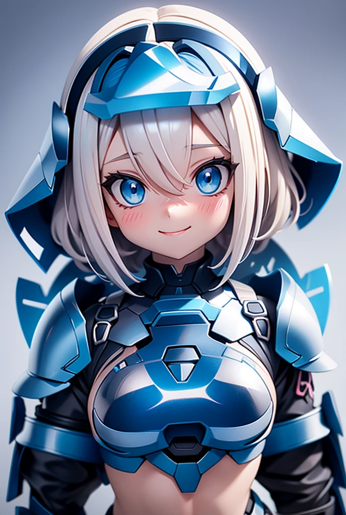  shortcuts,  blue eyes,Blonde,  bangs between eyes,  small breasts,metallic dark blue micro bikini armor, T-back ,  high resolution on down,  Blushing , smile,  open your mouth slightly ,  stick out your tongue,  Minimalist , Rear view