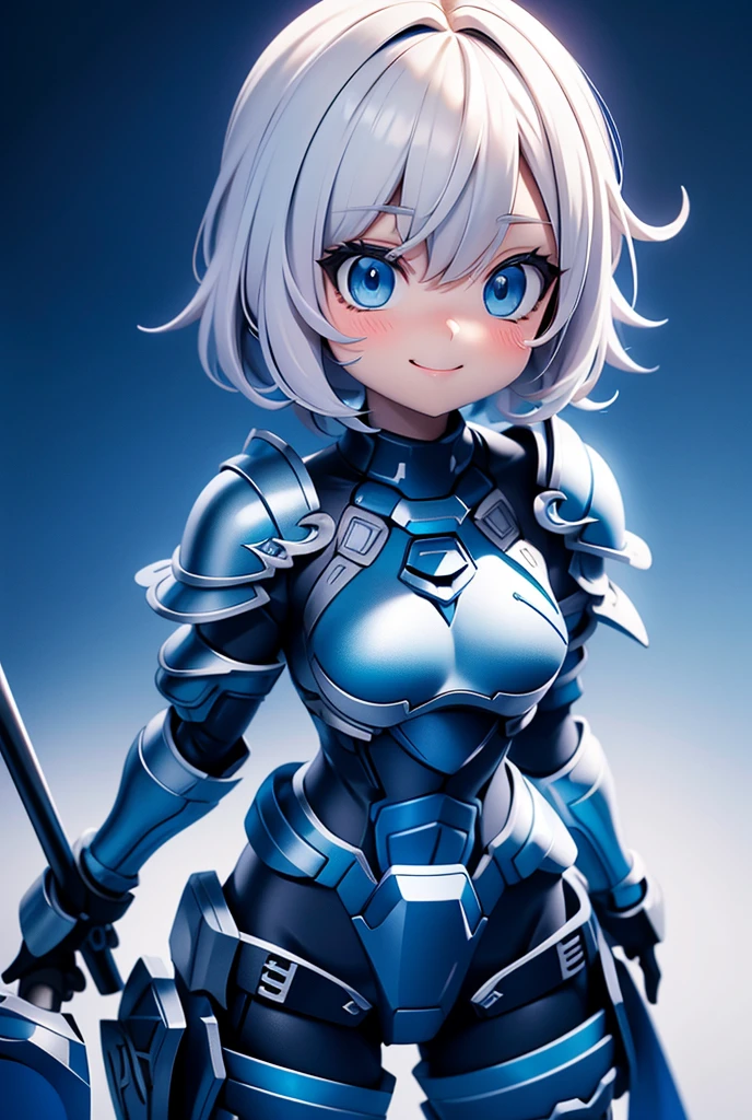  shortcuts,  blue eyes,Blonde,  bangs between eyes,  small breasts,metallic dark blue micro bikini armor, T-back ,  high resolution on down,  Blushing , smile,  open your mouth slightly ,  stick out your tongue,  Minimalist , Rear view