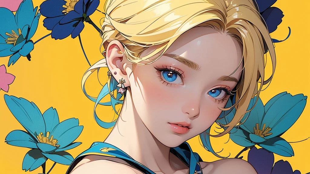 a beautiful 20 year old blonde woman with big messy hair in a blue dress, white stockings, black headband, cleavage, fantasy art style, rossdraws cartoon vibrant, alice in wonderland cyberpunk, cute detailed digital art, colorfull digital fantasy art, digital fantasy art ), glossy digital painting, rossdraws pastel vibrant, rossdraws 2. 5, rossdraws 1. 0
