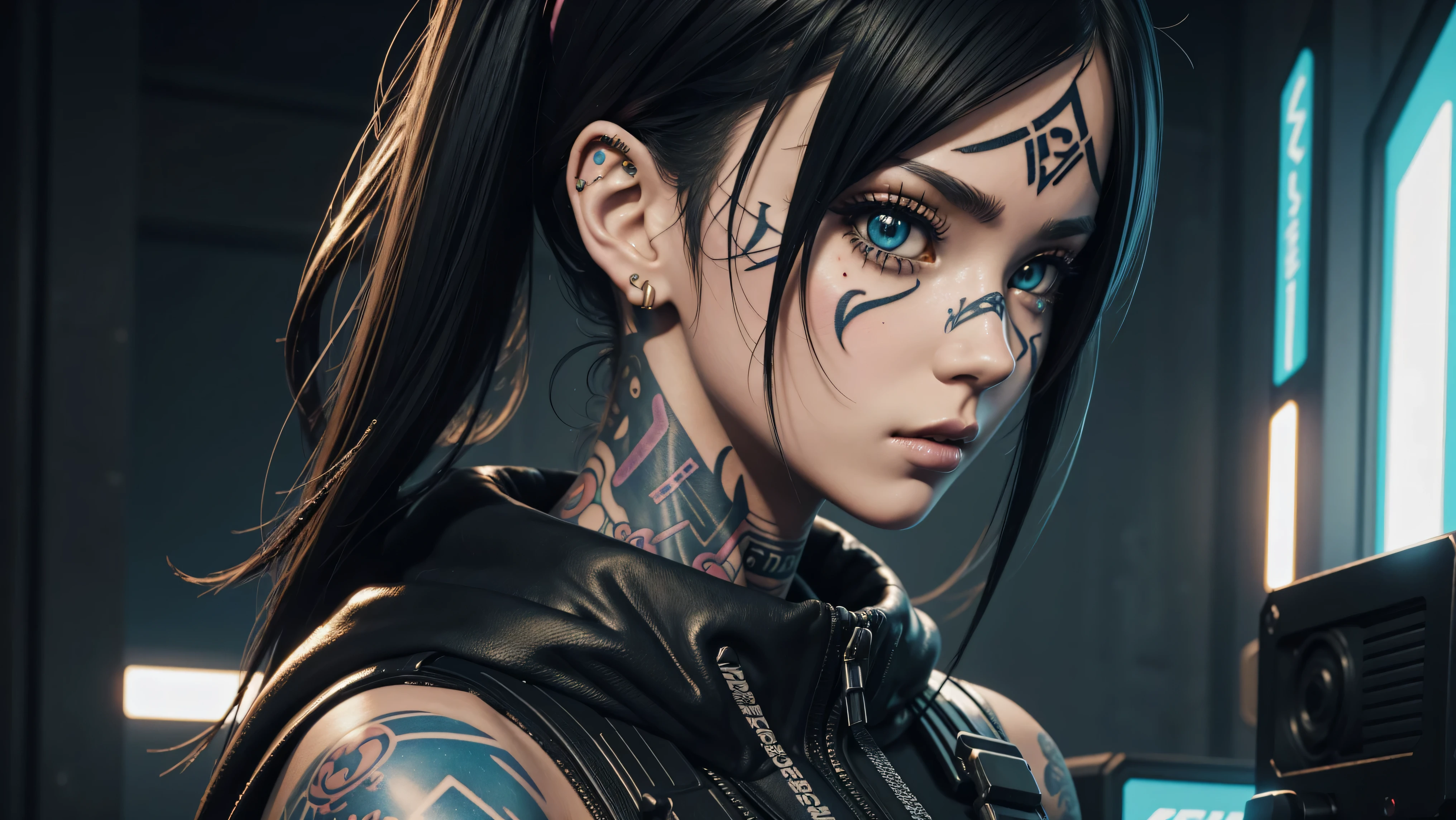 (Masterpiece, Top Quality, Best Quality, Official Art, Punk Beauty and Aesthetics: 1.2), (1 Punk Girl)blue hair, Extreme Detail, (Fractal Art: 1.5), Colorful, Supreme Detail, Perfect Face, Upper Body, HDR, cult, (punk attire red Lines: 1.2), complex background, Light Stripes, Surrealism --niji 50 --chaos 20 --testp