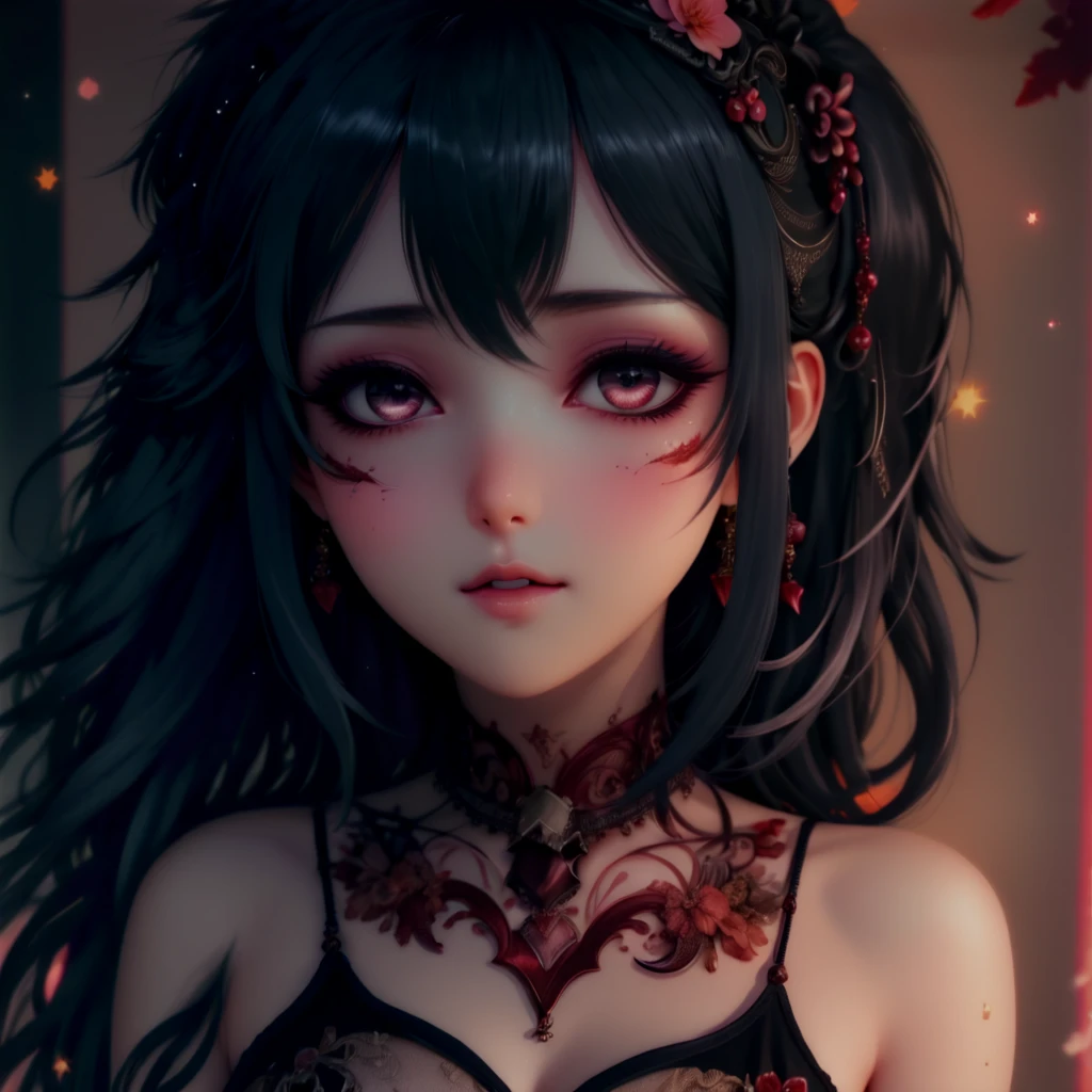 horror, red theme, chinese clothes, 1 girl, beautiful face, window, night, black fog, close up, upper body, red veil, (absurdres, highres, ultra detailed), 1girl, solo, extremely detailed eyes, (official art, beautiful and aesthetic:1.2), (dark art,erosion,fractal art :1.3), colorful, horror,highest detailed