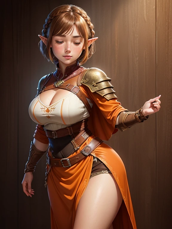 Highly detailed CG unit 8k wallpaper, masterpiece, High resolution, highest quality, highest quality real texture skin, Super Real, Digital Painting, Best image quality, 最High resolution, 8k, ((Highly detailed eyes and face)), 1girl, Beautiful eyes every detail, Full Body Shot, profile, chinese style embroidery, dress, Shogun, Military commander, general, armor, ((disproportionate breasts, huge breasts, sagging breasts, Cleavage, gigantic breasts, Saggy breasts, Gravity-dependent breasts, long chest, Heavy chest, erect nipple)), lewd, Prostitute, smile, (tanned skin, light brown hair, ), light green, deep green, ((spear on hand)),