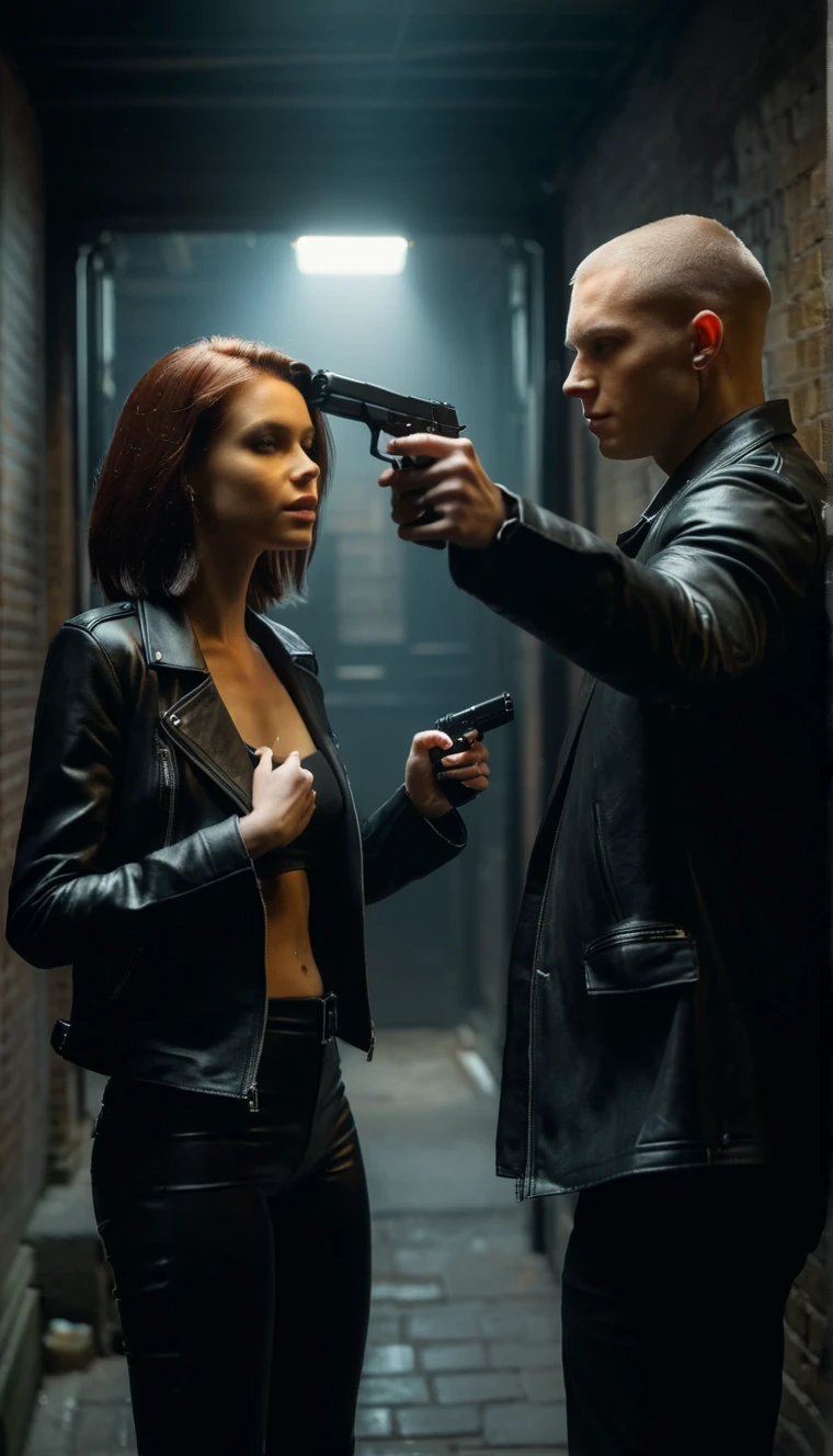 Create amazing hand drawn art that depicts the Special Agent and the Hacker theme: A Dangerous Game with a red-haired woman and a man with short hair