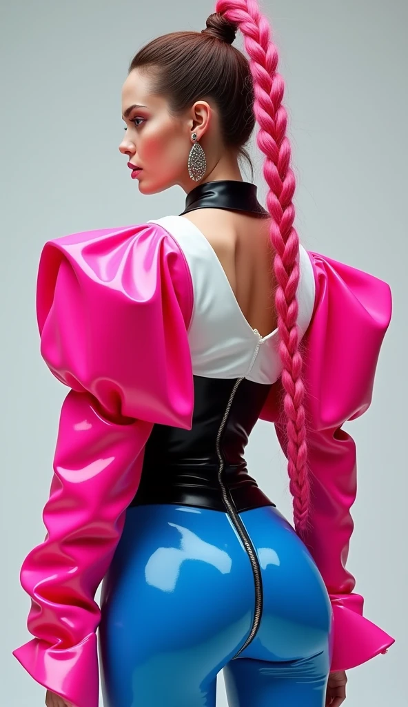 Leotardo blanco apretado a la piel, Body lines are clear, Chicas, Estudiantes de secundaria, Uniformes, Sin faldas, Las blusas son transparentes, Grande, cabello rosado, bun head, Cabello largo, cara bonita